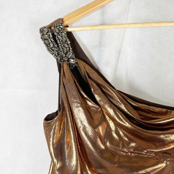 Lauren Ralph Lauren Metallic Chiffon One Shoulder Gown Party Size US 10 - Picture 4 of 14